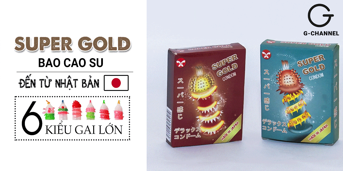 Bao cao su Super Gold gân gai lớn tăng khoái cảm hộp 2 cái