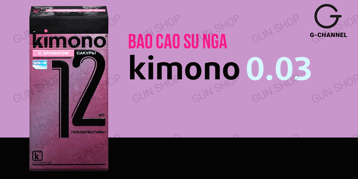 Bao cao su Kimono Hồng siêu mỏng 0.03mm hương anh đào hộp 12 cái chất lượng cao