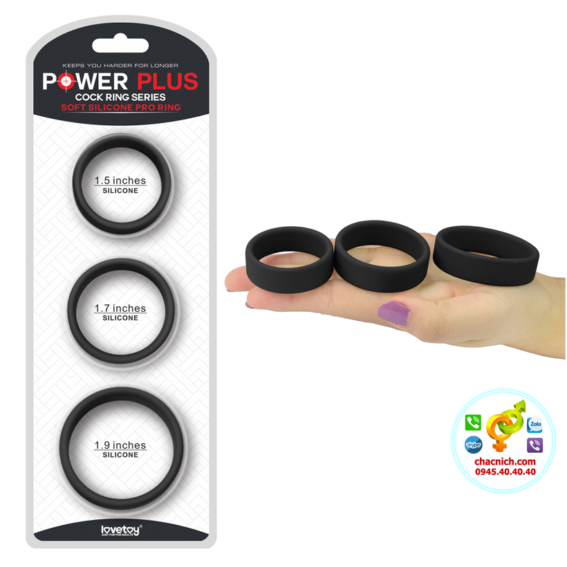 Bộ 3 vòng đeo silicon mỏng Lovetoy Power Plus siêu bền an toàn