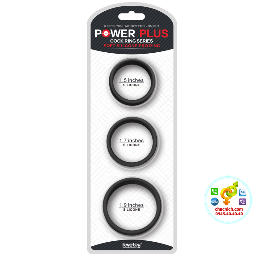Bộ 3 vòng đeo silicon mỏng Lovetoy Power Plus siêu bền an toàn