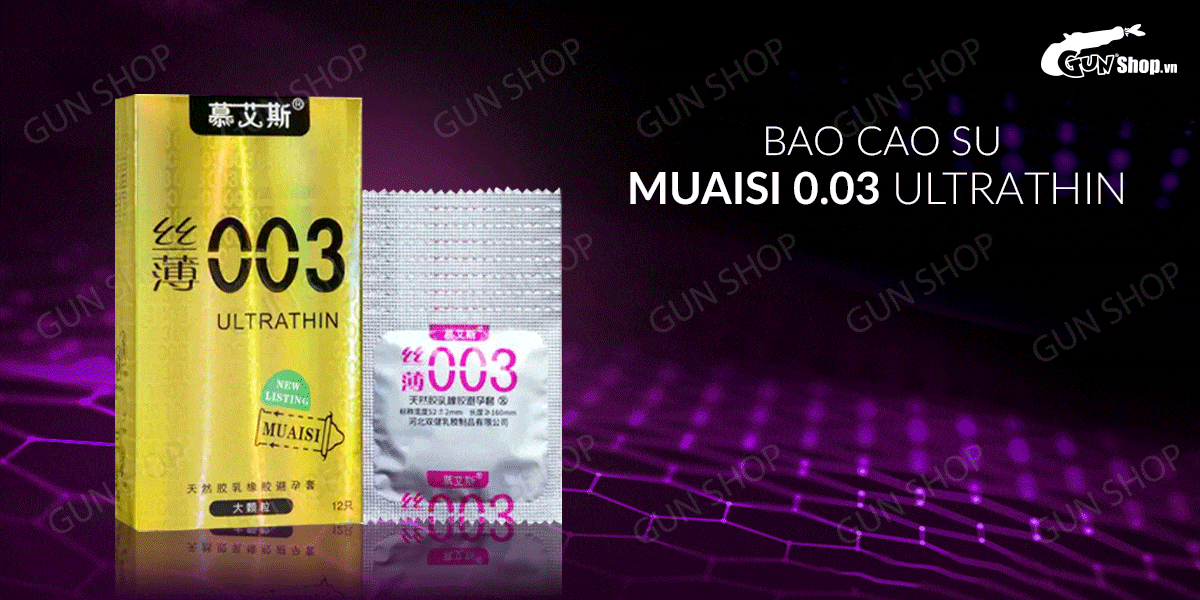 Muaisi 0.03 Bao Cao Su Siêu Mỏng Có Hạt Hộp 12 Cái Thoải Mái