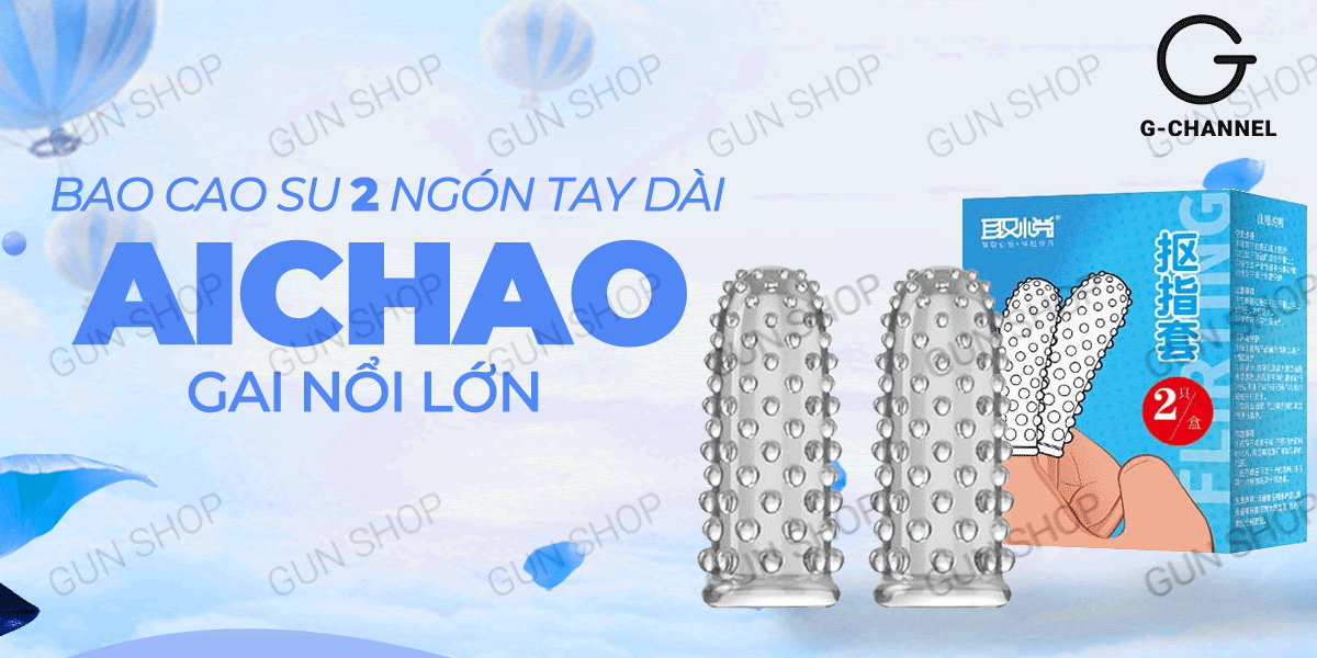Bao cao su 2 ngón tay dài Aichao - Gai nổi lớn - Hộp 2 cái