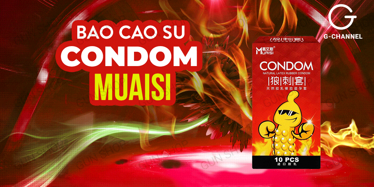 Bao cao su Muaisi Hot siêu điểm nổi ấm nóng hộp 10 cái chính hãng