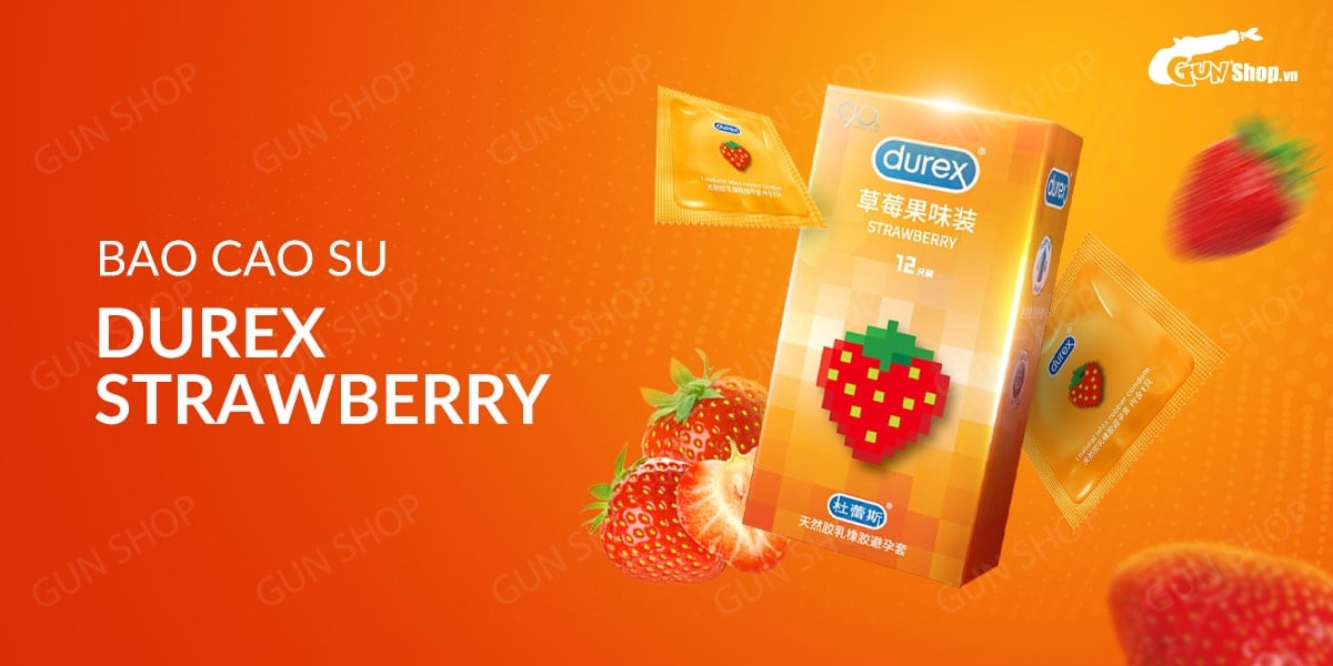 Bao cao su Durex Strawberry Hương dâu 56mm Hộp 12 cái siêu to an toàn