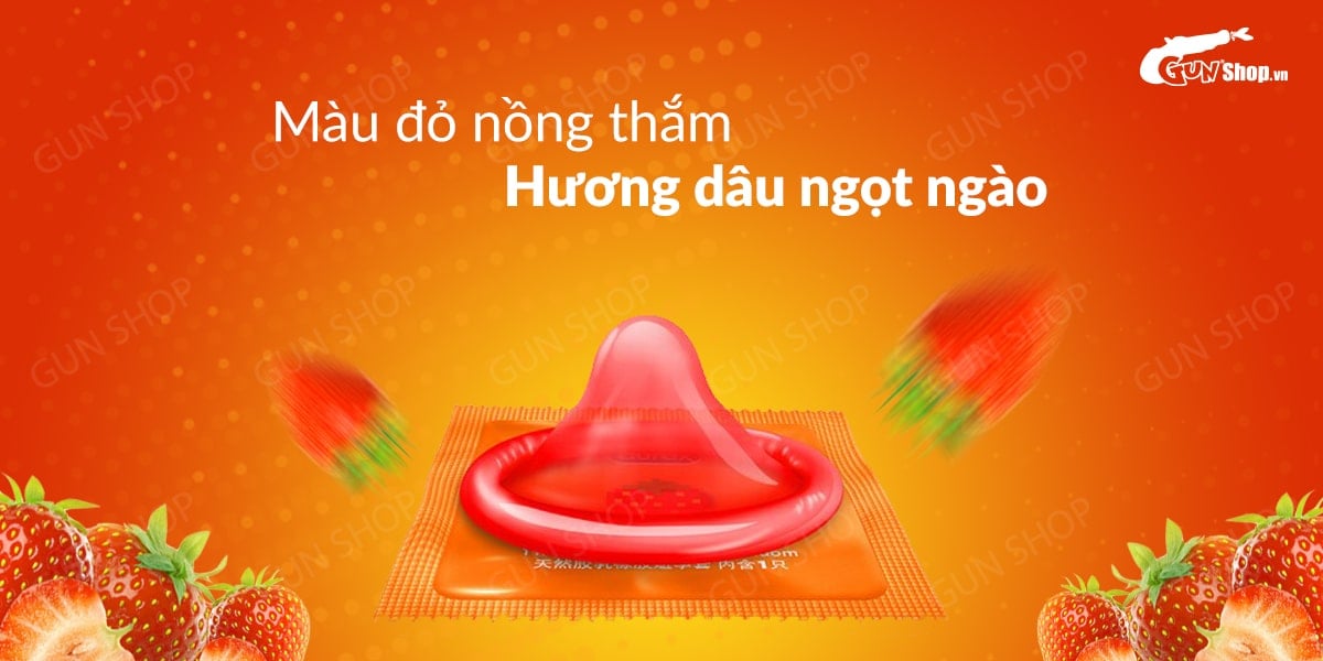 Bao cao su Durex Strawberry Hương dâu 56mm Hộp 12 cái siêu to an toàn