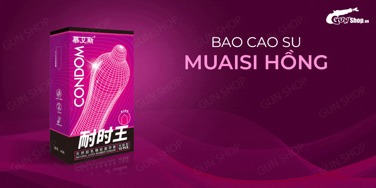 Bao cao su Muaisi Hồng siêu mỏng gel nhiều cảm giác hộp 10