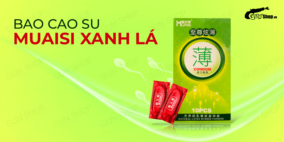 Bao cao su Muaisi Xanh Lá siêu mỏng hương dâu ngọt thơm an toàn