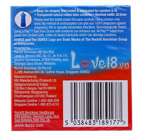 Bao Cao Su Durex Love Mỏng Bôi Trơn Kéo Dài Thời Gian Yêu 3 Cái