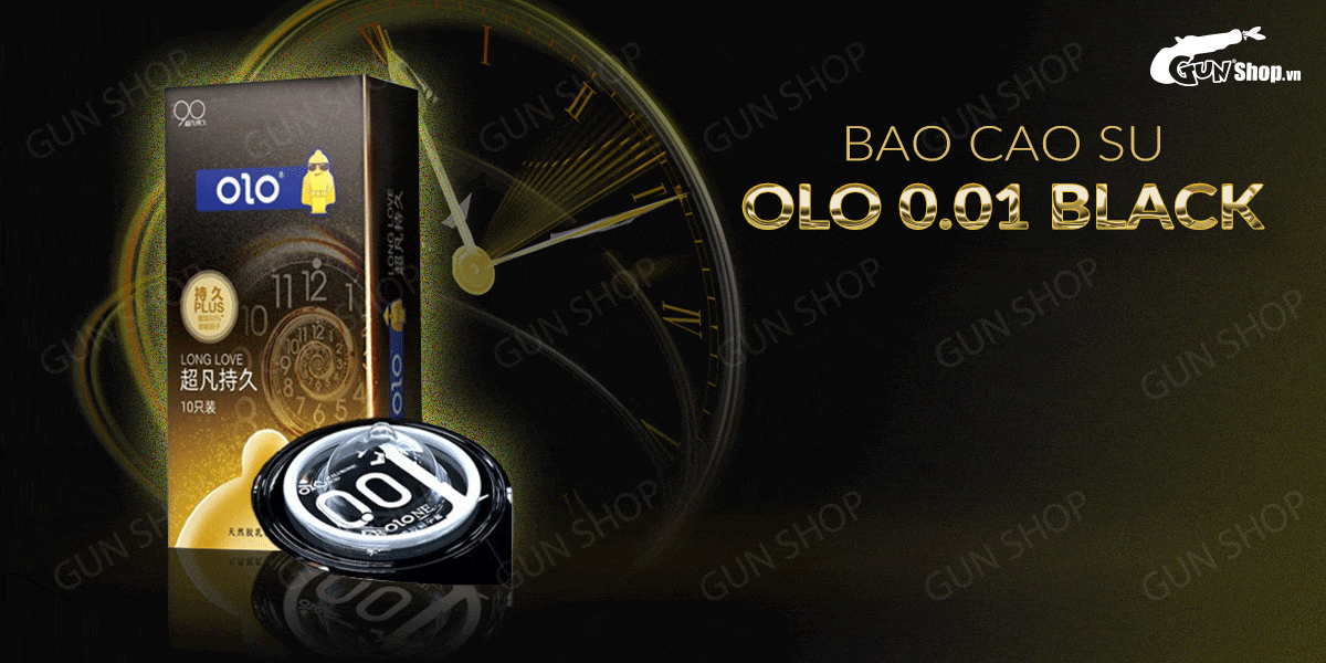 Bao cao su OLO 0.01 Black siêu mỏng kéo dài hưng phấn hộp 10