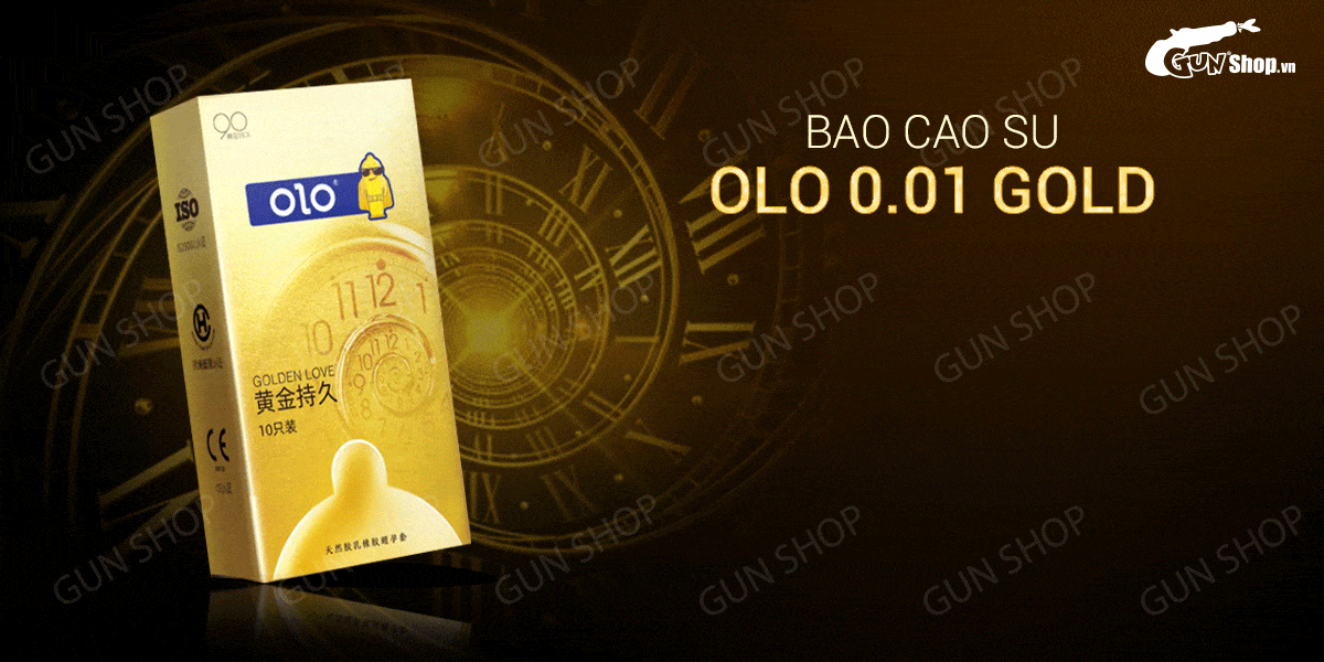 Bao cao su OLO 0.01 Gold siêu mỏng tăng khoái cảm kéo dài thời gian 10 cái