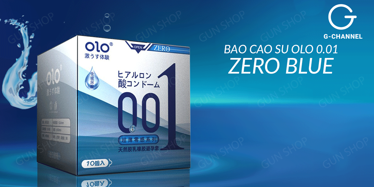 Bao cao su OLO siêu mỏng 0.01 Zero Blue gel kéo dài an toàn 10 cái