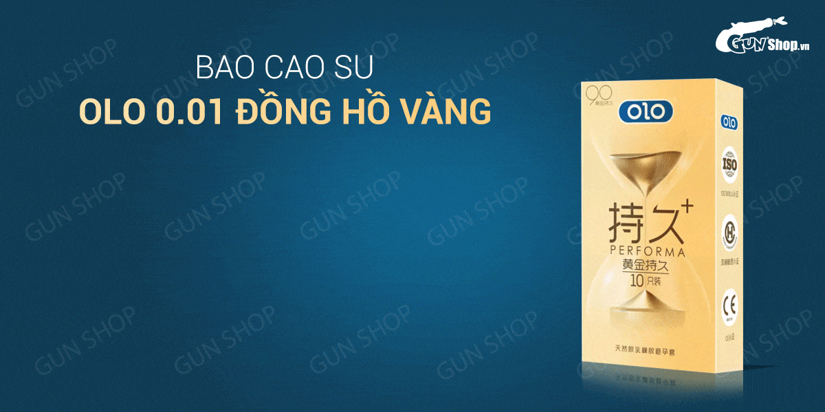 Bao cao su OLO siêu mỏng 0.01 Đồng Hồ Vàng, kéo dài, hộp 10