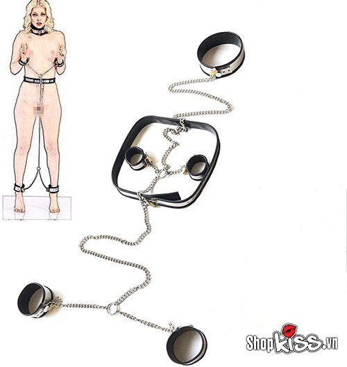 Bộ còng tay chân cổ lưng bạo dâm kim loại bền chắc