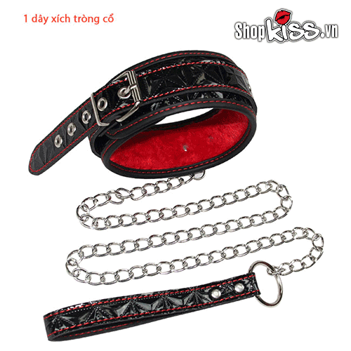 Bộ đồ chơi BDSM 10 món da PU đen đỏ kích thích quyến rũ cho đôi