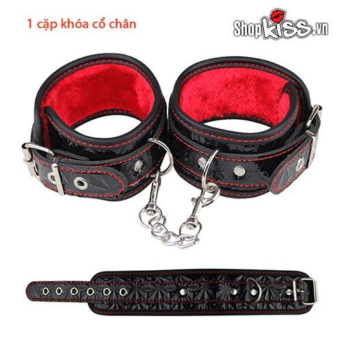 Bộ đồ chơi BDSM 10 món da PU đen đỏ kích thích quyến rũ cho đôi
