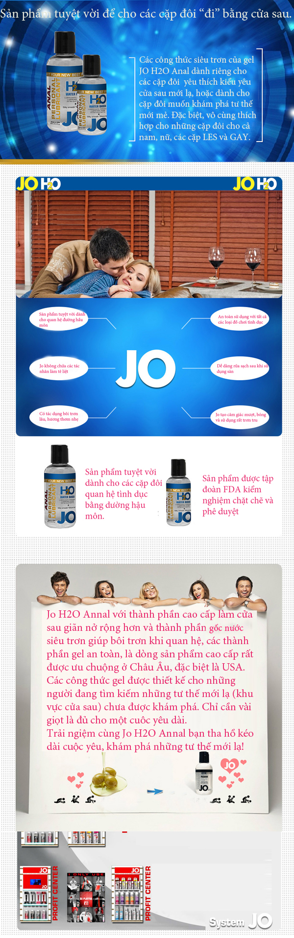 Gel hậu môn Jo H2O dịu nhẹ, mát lạnh, giảm rát, bảo vệ an toàn