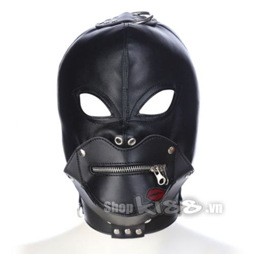 Mặt nạ trùm đầu mặt quỷ khóa kéo miệng Da PU cao cấp kích thích