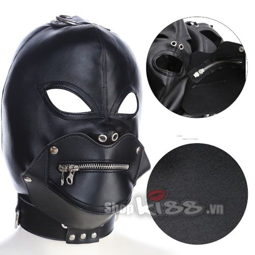Mặt nạ trùm đầu mặt quỷ khóa kéo miệng Da PU cao cấp kích thích