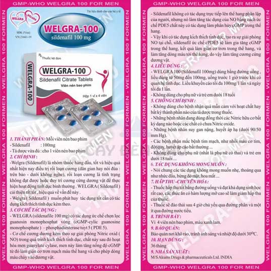 Thông tin Viên uống cương dương ấn độ Welgra 100mg tăng cường sinh lý nam giới tốt nhất  mới nhất