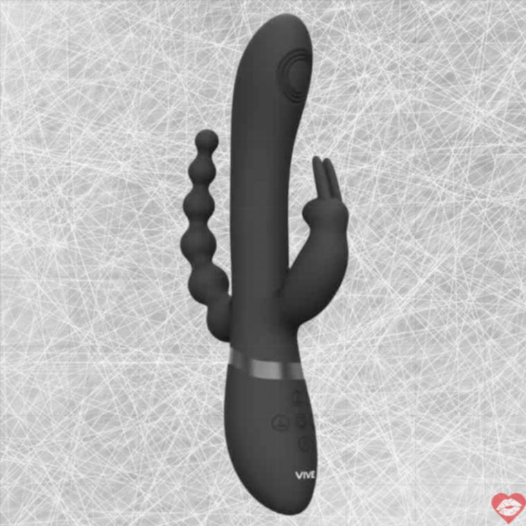 Shots Vive Rini Thỏ Rung Đen 22cm Ba Động Cơ