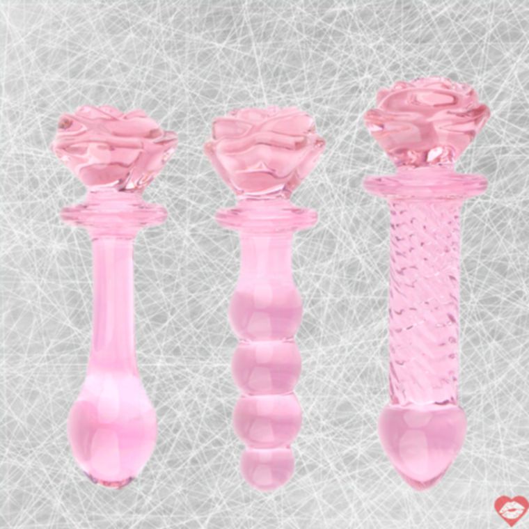 Pink Rose Beaded Glass Dildo Mông 5.6 Inch Hạt Ngọc Siêu Đẹp