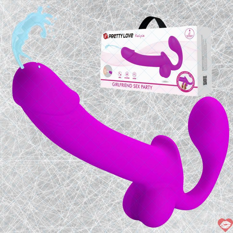 Strapless Dildo Tím Phun Nước Đôi Mãnh Liệt