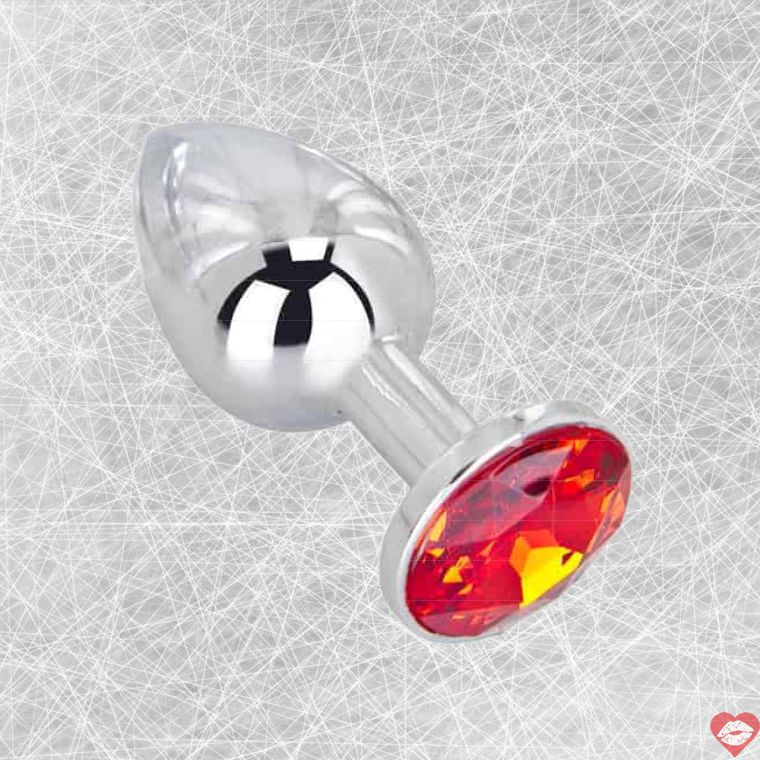 Plug hậu môn thép mini RED FLAME pha lê đỏ bóng