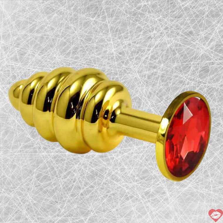 Butt Plug LoveToys Ribbed Vàng Kristal Đỏ