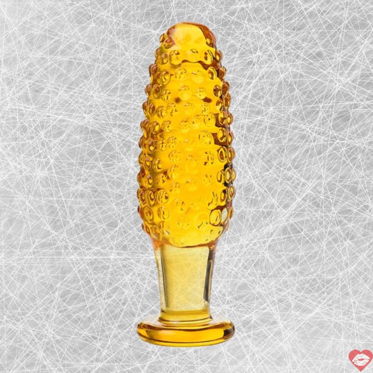 Plug hậu môn Sexus Glass vàng gợn sóng 4cm sang trọng