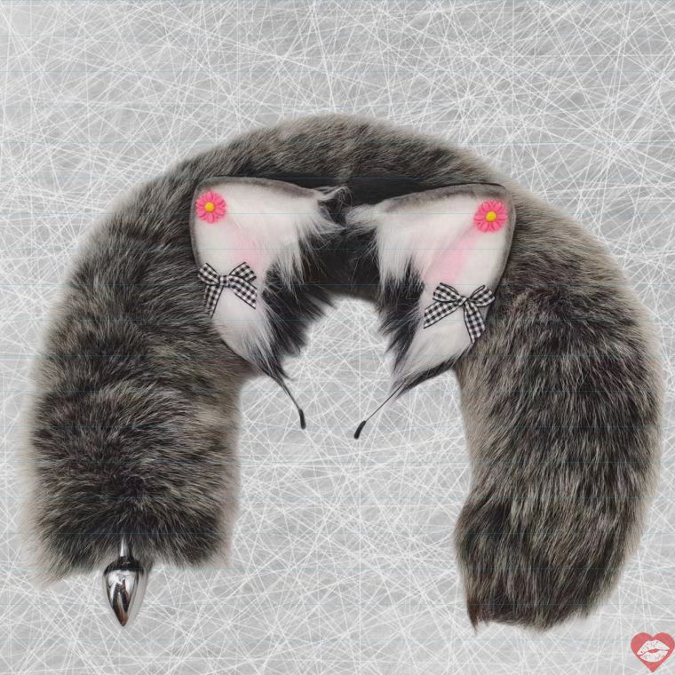 Stainless Steel Grey Fox Tail Plug Đuôi Cáo Xám Kim Loại