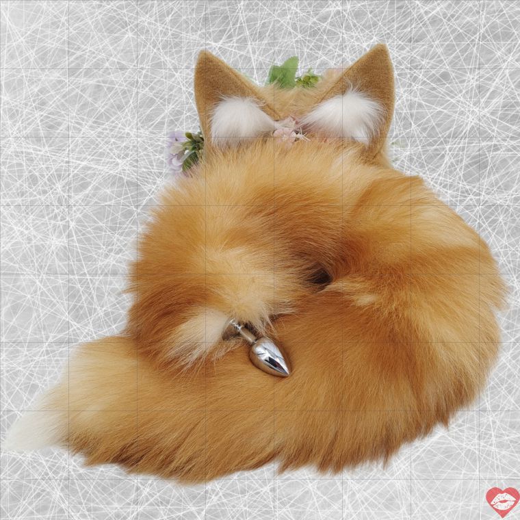 Real Fox Tail Cam Nâu Plug Lông Thật Hoang Dã