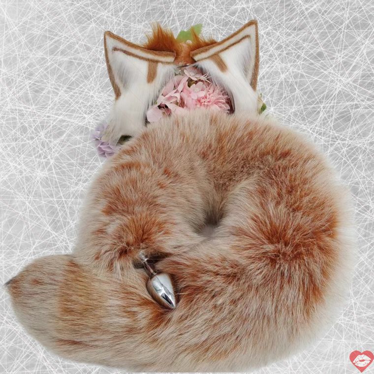 Real Fur Fox Tail Brown Plug Đuôi Cáo Thật Hoang Dã