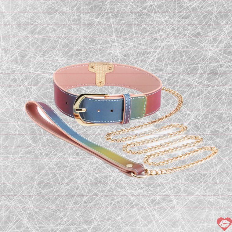 NS Spectra cầu vồng collar leash bondage rực rỡ