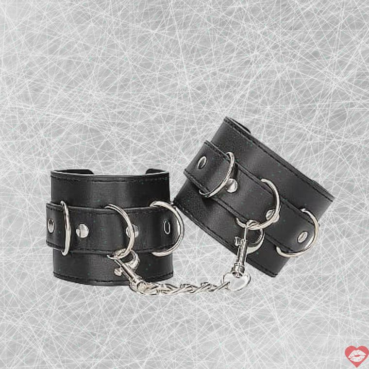 Ouch Leather Handcuffs Đen Bền BDSM Năng Động