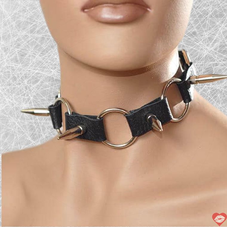 Vòng Cổ Da Đen Đinh Khóa BDSM Chất Lượng Cao