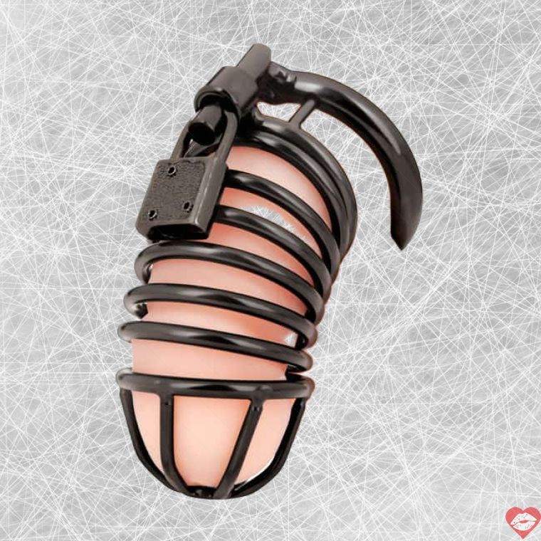 BlueLine chastity cage đen kim loại khóa deluxe kiểm soát