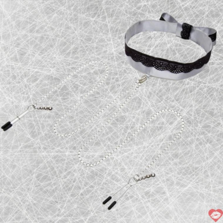 Fifty Shades Neck Collar Xám Lụa Lace Nipple Clamp Gợi Cảm