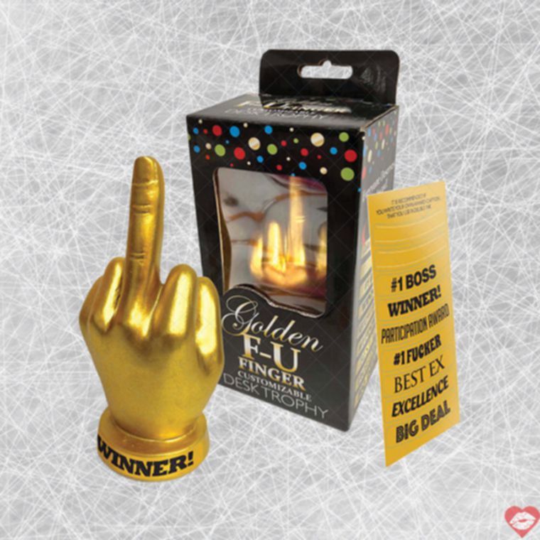 Cúp Ngón Giữa Golden F-U Finger Trophy 15cm Troll Hài 