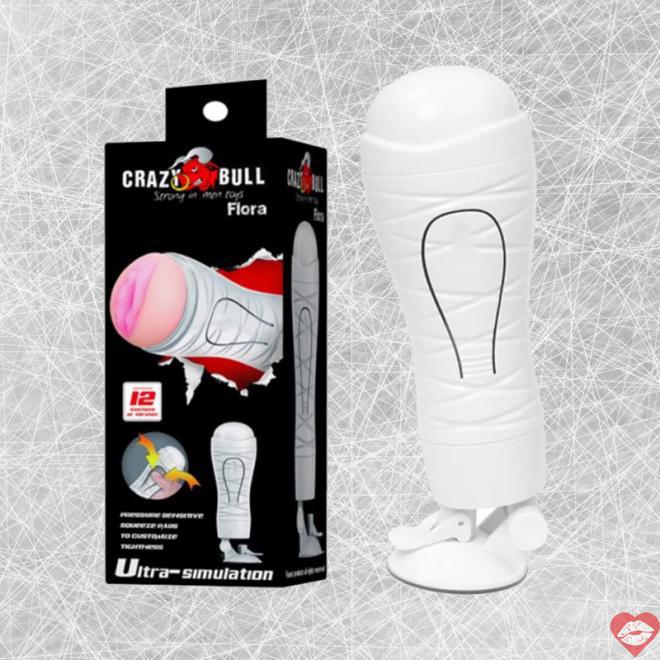 Âm đạo giả dính tường 12 tần số rung sạc - Crazy Bull White Flora