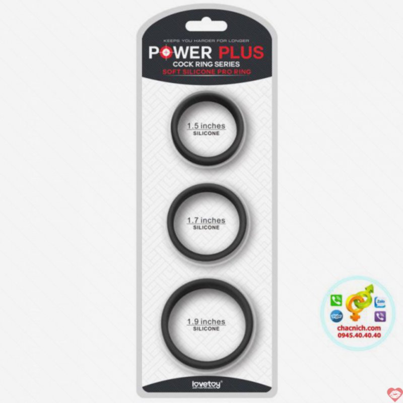 Bộ 3 vòng đeo silicon mỏng Lovetoy Power Plus siêu bền an toàn 
