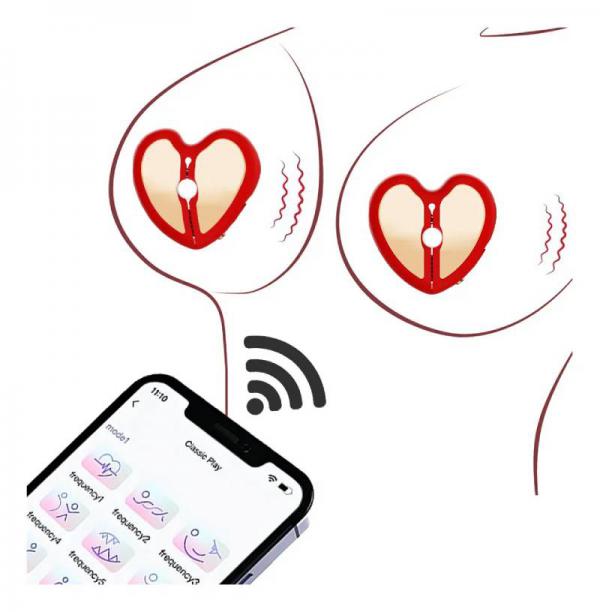 Kẹp Núm Vú Hình Trái Tim Điều Khiển App Massage Ngực Kích Thích Nhũ Hoa 