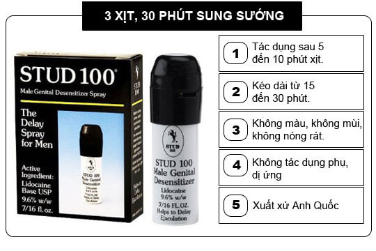  Review Stud 100 Spray chính hãng chai xịt chống xuất tinh sớm kéo dài thời gian xts cao cấp